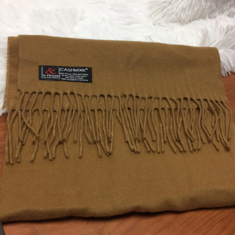 Cashmink Camel colored Winter Scarf with Fringe